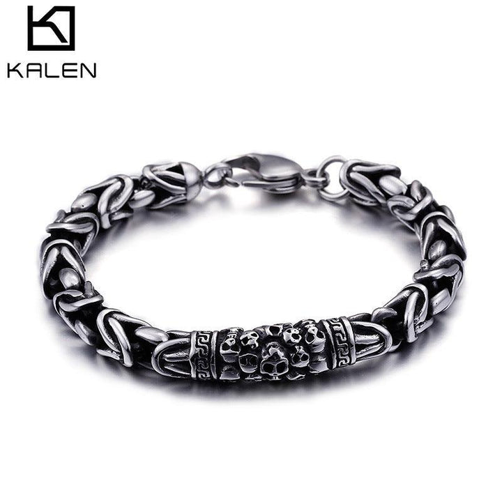 8mm Round Byzantine Skull Charm Bracelet for Men - kalen