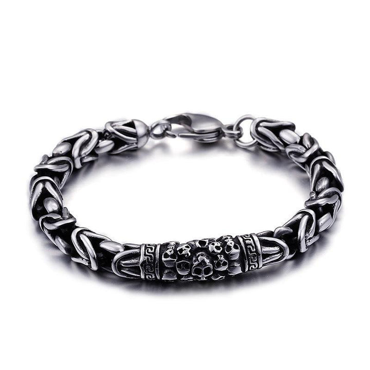 8mm Round Byzantine Skull Charm Bracelet for Men - kalen