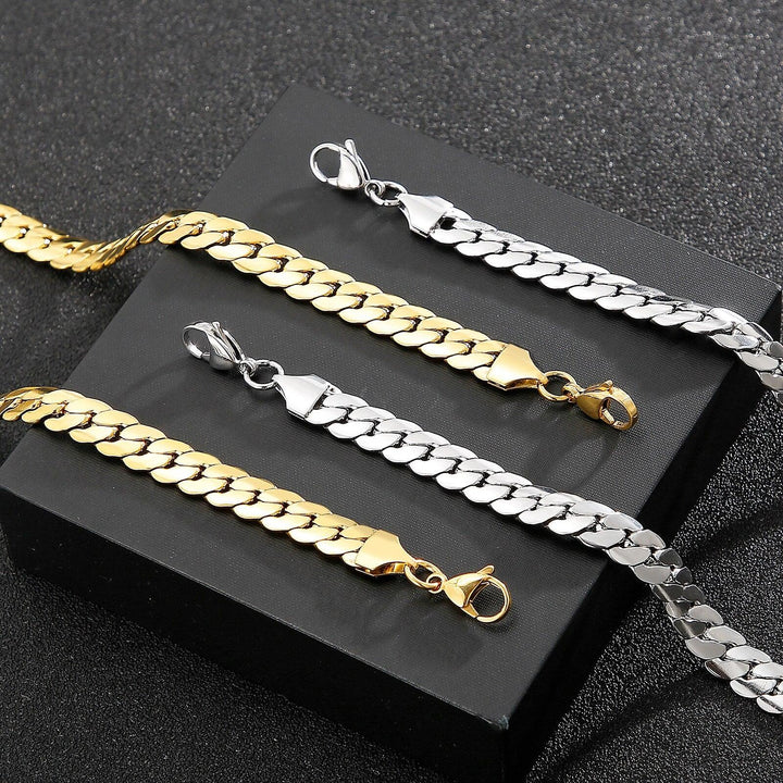 Kalen 8mm Cuban Chain Jewelry Set Men's Women's Popular Necklace Bracelets Party Accessories.