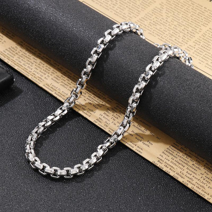 8mm Stainless Steel Cutting Box Chain Necklace Bracelet Jewelry Set - kalen