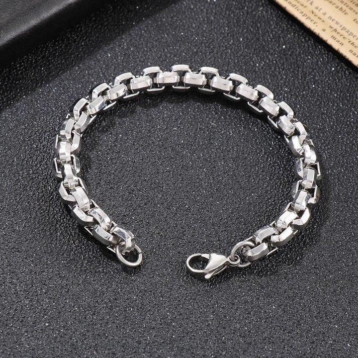 8mm Stainless Steel Cutting Box Chain Necklace Bracelet Jewelry Set - kalen