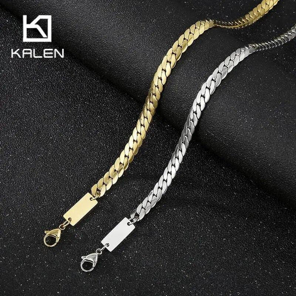 8MM Stainless Steel Tight Curb Cuban Chain Necklace Bracelet - kalen