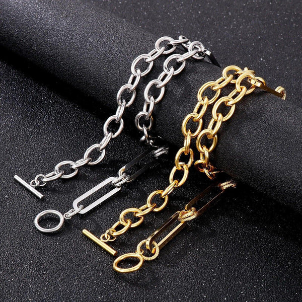 9.5mm Rolo Cable Paperclip Loop Link Chain Stainless Steel Necklace With OT Clap - kalen
