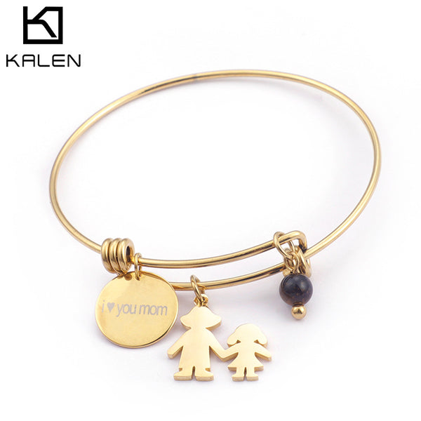 Kalen Stainless Steel MaMa Laser Mother Charm Bracelet Bangle Wholesale For Women