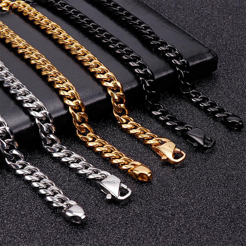 9mm Polished Miami Cuban Link Chain Bracelet Necklace With Lobster Clap - kalen