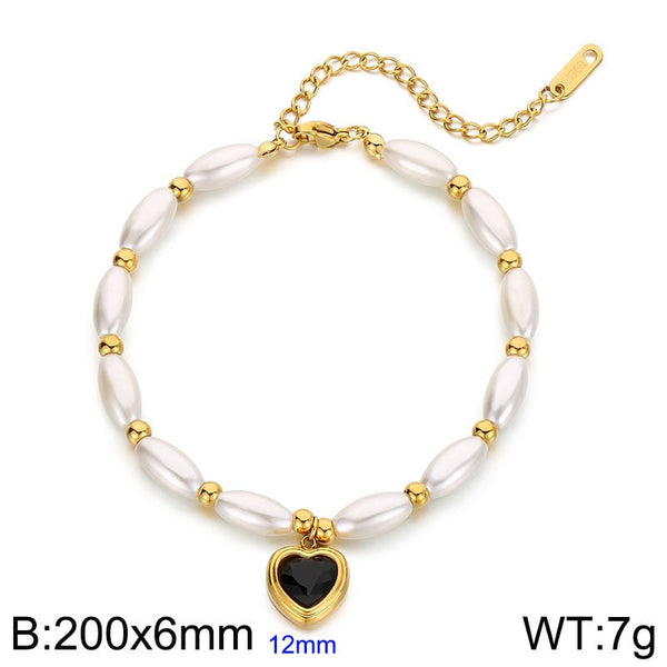 Kalen Stainless Steel Pearl Heart Charm Bracelet Wholesale for Women