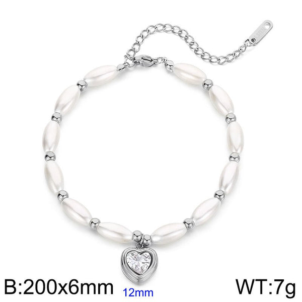 Kalen Stainless Steel Pearl Heart Charm Bracelet Wholesale for Women