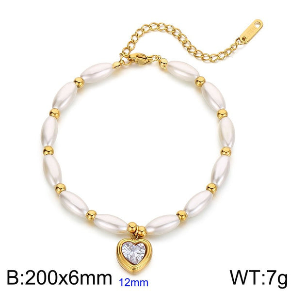 Kalen Stainless Steel Pearl Heart Charm Bracelet Wholesale for Women