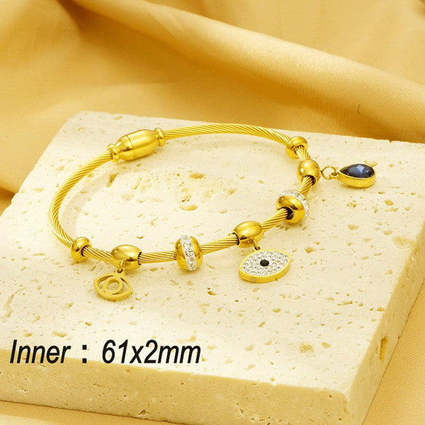 Kalen Stainless Steel Evil Eye Zircon Charm Bracelet Bangle Wholesale for Women