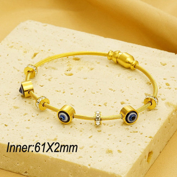 Kalen Stainless Steel Evil Eye Zircon Charm Bracelet Bangle Wholesale for Women