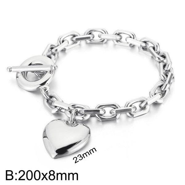 Kalen 8mm Loop Chain Heart Charm Bracelet OT Clap For Women