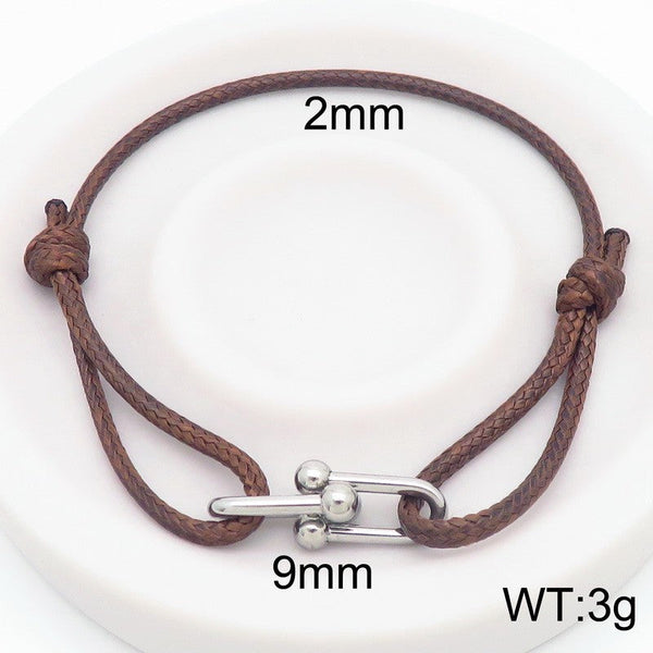 Kalen 2mm Leather Stainless Steel Charm Bracelet Wholesale