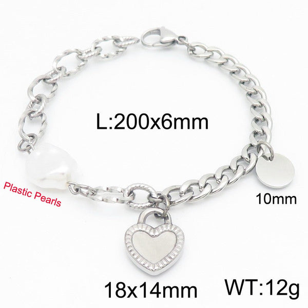 Kalen Stainless Steel Heart Charm Chain Bracelet Wholesale for Women