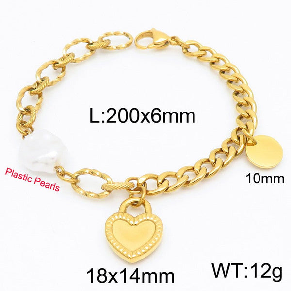 Kalen Stainless Steel Heart Charm Chain Bracelet Wholesale for Women