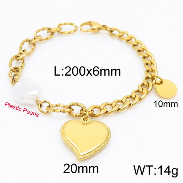 Kalen Stainless Steel Heart Charm Chain Bracelet Wholesale for Women