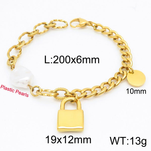 Kalen Stainless Steel Lock Charm Chain Bracelet Wholesale for Women