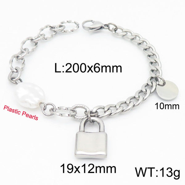 Kalen Stainless Steel Lock Charm Chain Bracelet Wholesale for Women