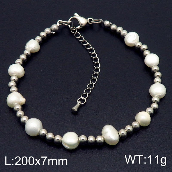 Kalen 7mm Stainless Steel Pearl Bead Chain Bracelet Wholesale