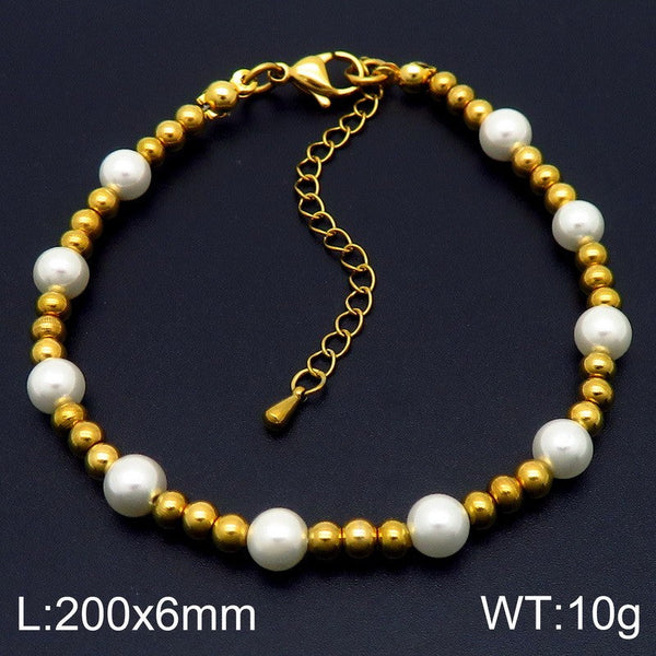 Kalen 6mm Stainless Steel Pearl Bead Chain Bracelet Wholesale