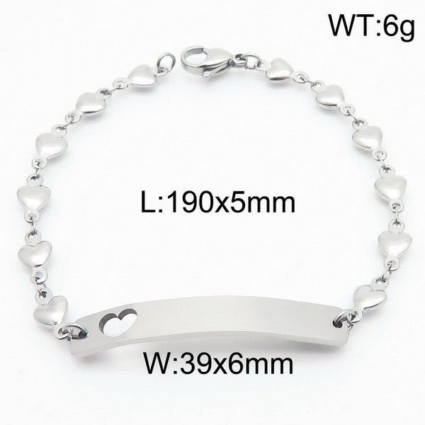 Kalen 5mm Stainless Steel Heart Chain ID Bracelet Wholesale for Women