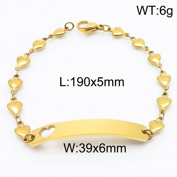 Kalen 5mm Stainless Steel Heart Chain ID Bracelet Wholesale for Women