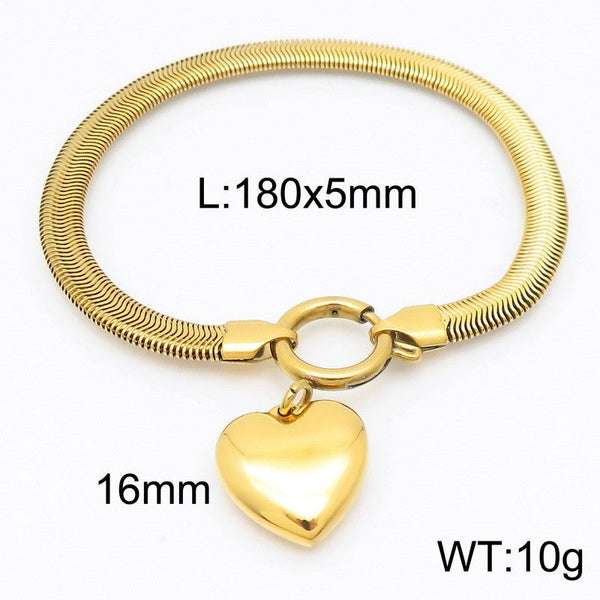 Kalen 5mm Stainless Steel Snake Chain Heart Charm Bracelet Wholesale for Women