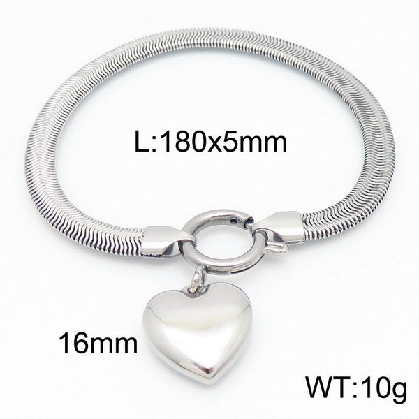 Kalen 5mm Stainless Steel Snake Chain Heart Charm Bracelet Wholesale for Women