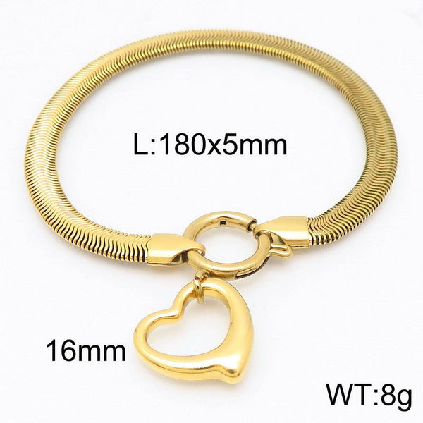 Kalen 5mm Stainless Steel Snake Chain Heart Charm Bracelet Wholesale for Women