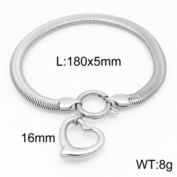 Kalen 5mm Stainless Steel Snake Chain Heart Charm Bracelet Wholesale for Women