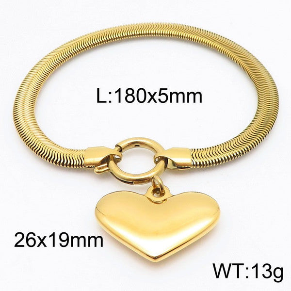 Kalen 5mm Stainless Steel Snake Chain Heart Charm Bracelet Wholesale for Women