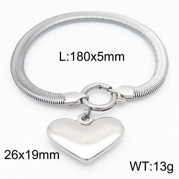 Kalen 5mm Stainless Steel Snake Chain Heart Charm Bracelet Wholesale for Women