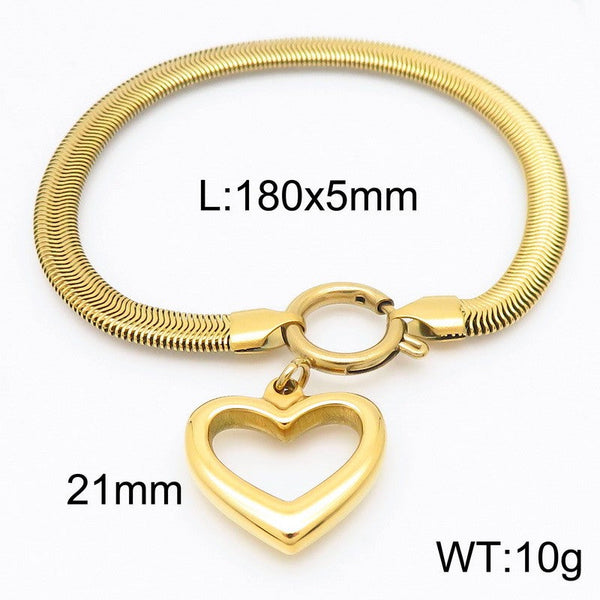 Kalen 5mm Stainless Steel Snake Chain Heart Charm Bracelet Wholesale for Women