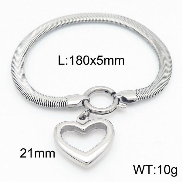 Kalen 5mm Stainless Steel Snake Chain Heart Charm Bracelet Wholesale for Women