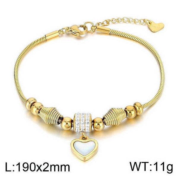 Kalen 2mm Snake Chain Heart Zircon Charm Bracelet Wholesale for Women