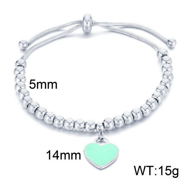 Kalen 5mm Bead Chain Heart Charm Adjustable Bracelet Wholesale for Women