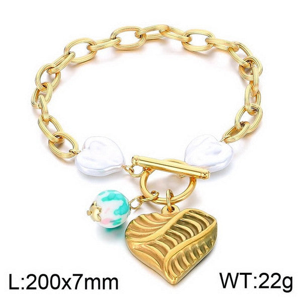 Kalen Chain Heart Pearl Charm Bracelet Wholesale for Women