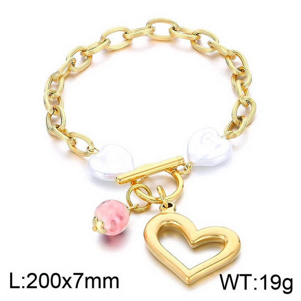 Kalen Chain Heart Pearl Charm Bracelet Wholesale for Women