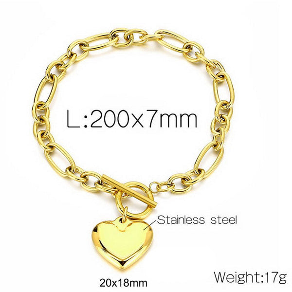 Kalen 7mm Loop Chain Heart Charm Bracelet OT Clap For Women