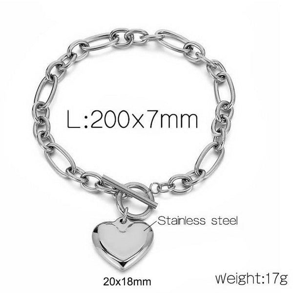 Kalen 7mm Loop Chain Heart Charm Bracelet OT Clap For Women