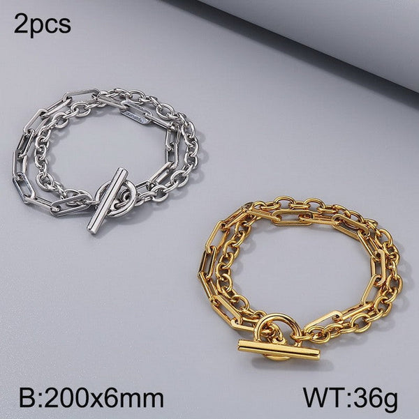 Kalen Double Layer Chain Bracelet with OT Clap Wholesale for Women
