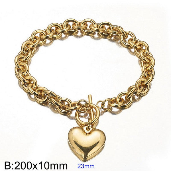 Kalen Stainless Steel Chain Heart Charm Bracelet Wholesale for Women