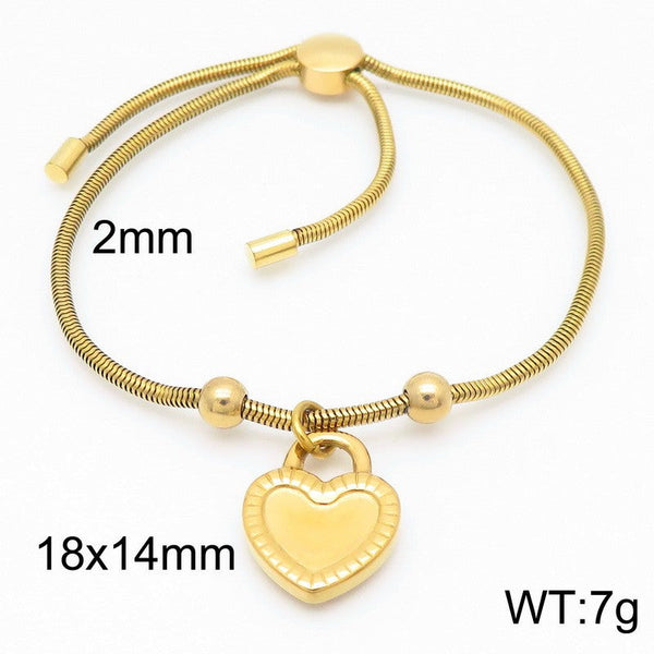 Kalen 2mm Snake Chain Heart Charm Bracelet for Women Wholesale