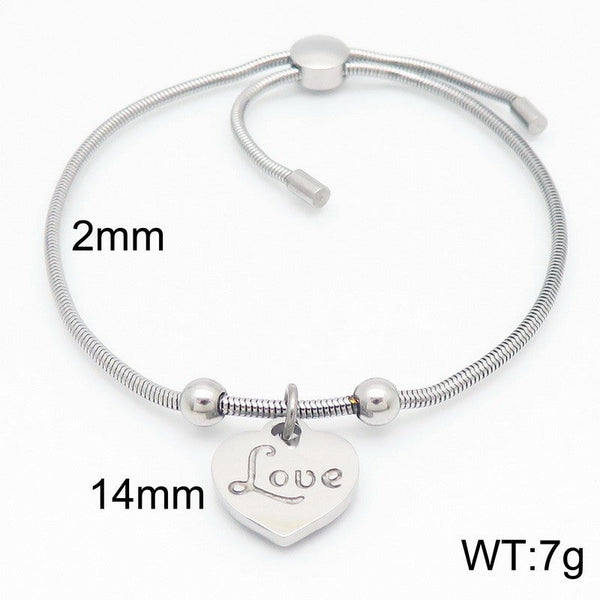 Kalen 2mm Snake Chain Heart Charm Bracelet for Women Wholesale