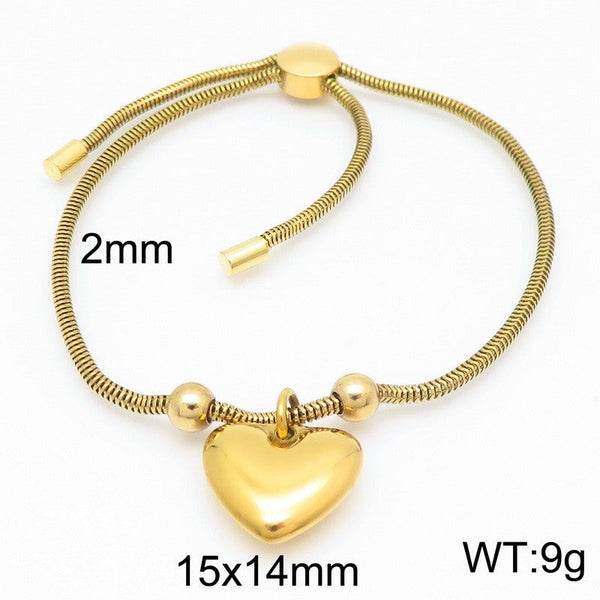 Kalen 2mm Snake Chain Heart Charm Bracelet for Women Wholesale