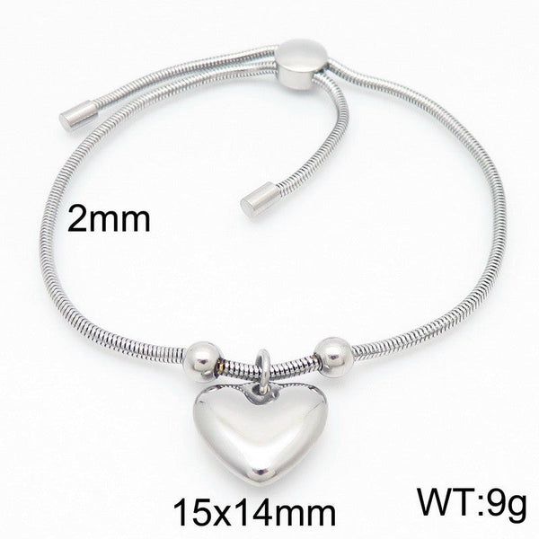 Kalen 2mm Snake Chain Heart Charm Bracelet for Women Wholesale