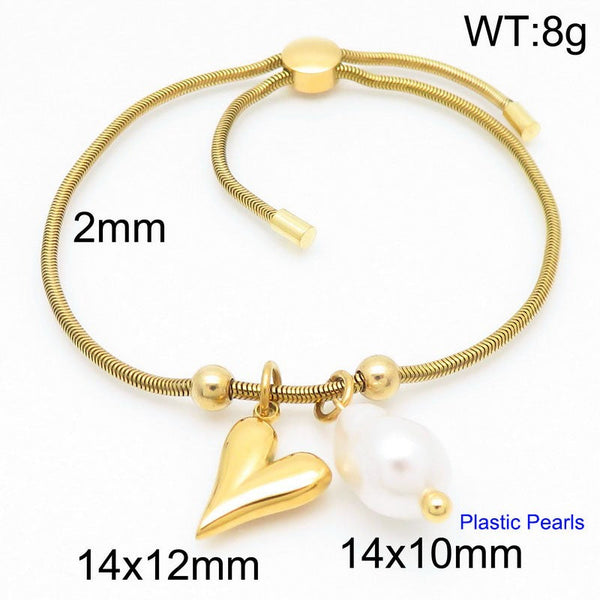 Kalen 2mm Snake Chain Heart Pearl Charm Bracelet for Women Wholesale