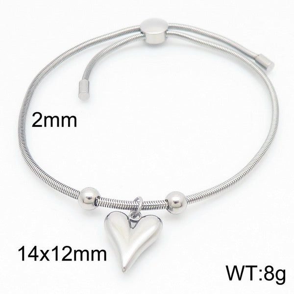 Kalen 2mm Snake Chain Heart Charm Bracelet for Women Wholesale