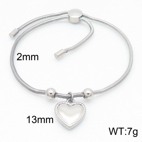 Kalen 2mm Snake Chain Heart Charm Bracelet for Women Wholesale