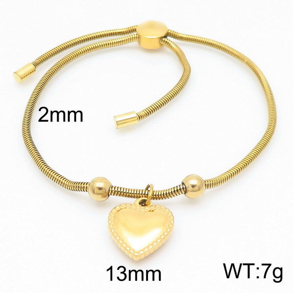 Kalen 2mm Snake Chain Heart Charm Bracelet for Women Wholesale