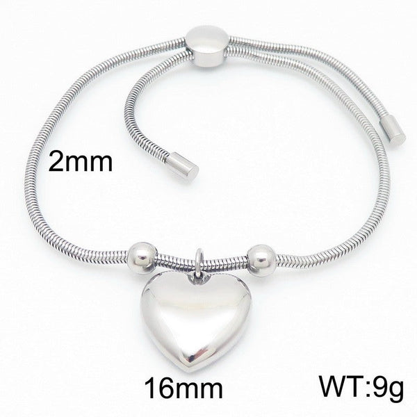 Kalen 2mm Snake Chain Heart Charm Bracelet for Women Wholesale